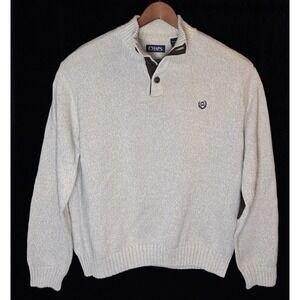Chaps Sweater Mens XL Beige Cotton 1/4 Button Elbow Patches Old Money Preppy